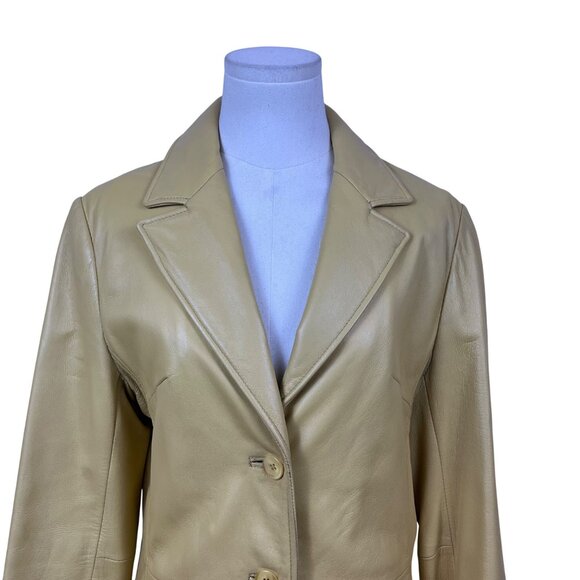 Couture Womens Yellow Leather Jacket With Satin Lining  Slim Fit Button-Up Sz S - Picture 5 of 9